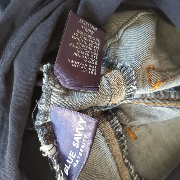 Blue Savvy Women’s Maternity Dark Blue Distressed Denim Pants Size Large - Picture 11 of 11